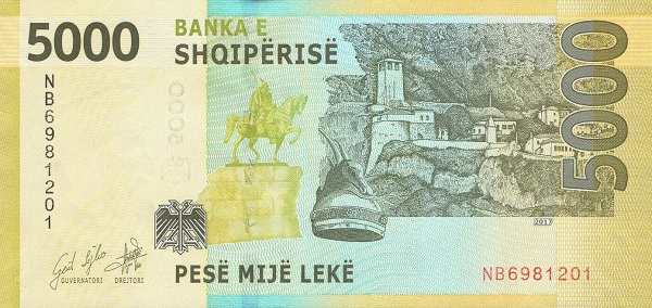 Албания: 5000 леков 2017 г. (реверс)