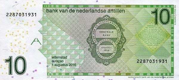Нидерландские Антиллы: 10 гульденов 1998-2016 г. (реверс)