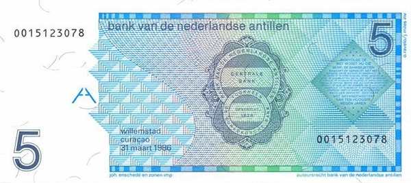 Нидерландские Антиллы: 5 гульденов 1986-1994 г. (реверс)
