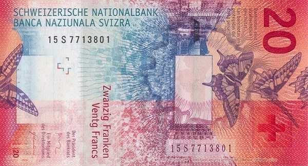 Швейцария: 20 франков 2015-2016 г. (реверс)